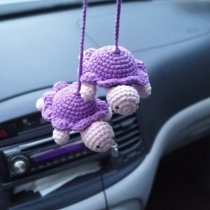 Crochet Turtle Car Mirror Charm – Rear View Mirror Hanger – Cute Amigurumi Turtle – Animal Car Accessory – Gift for Her – Soft Plush Toy