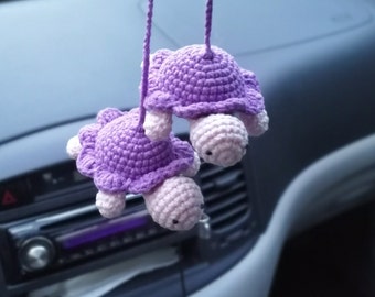 Crochet Turtle Car Mirror Charm – Handmade Amigurumi Car Accessory