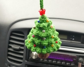 Enfeite de carro em formato de árvore de Natal de crochê: acessório kawaii para carro