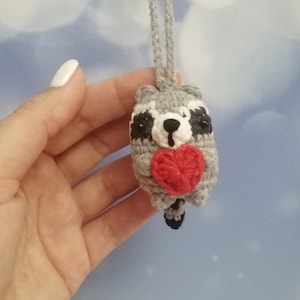 Crochet Raccoon Car Charm: Handmade Cotton Amigurumi