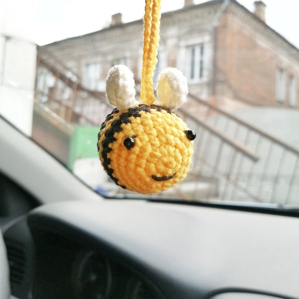 Car mirror hanger crochet tiny bee