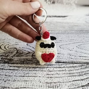 Crochet pug dog keychain, kawaii plush, christmas gift ideas