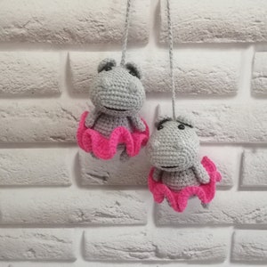 Crochet hippopotamus rear view mirror charm