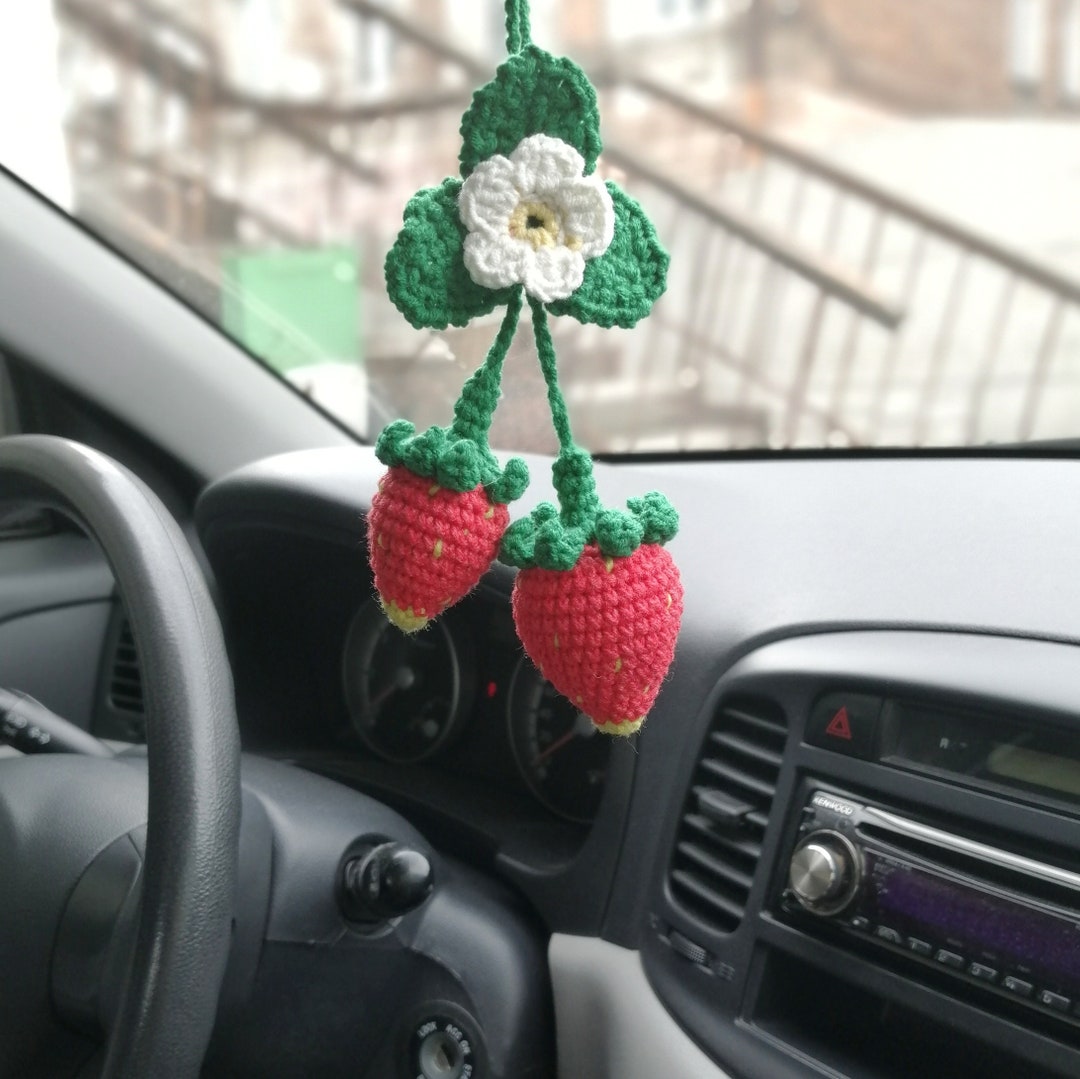 Car Rear View Mirror Accessories Crochet Amigurumi Strawberry Etsy