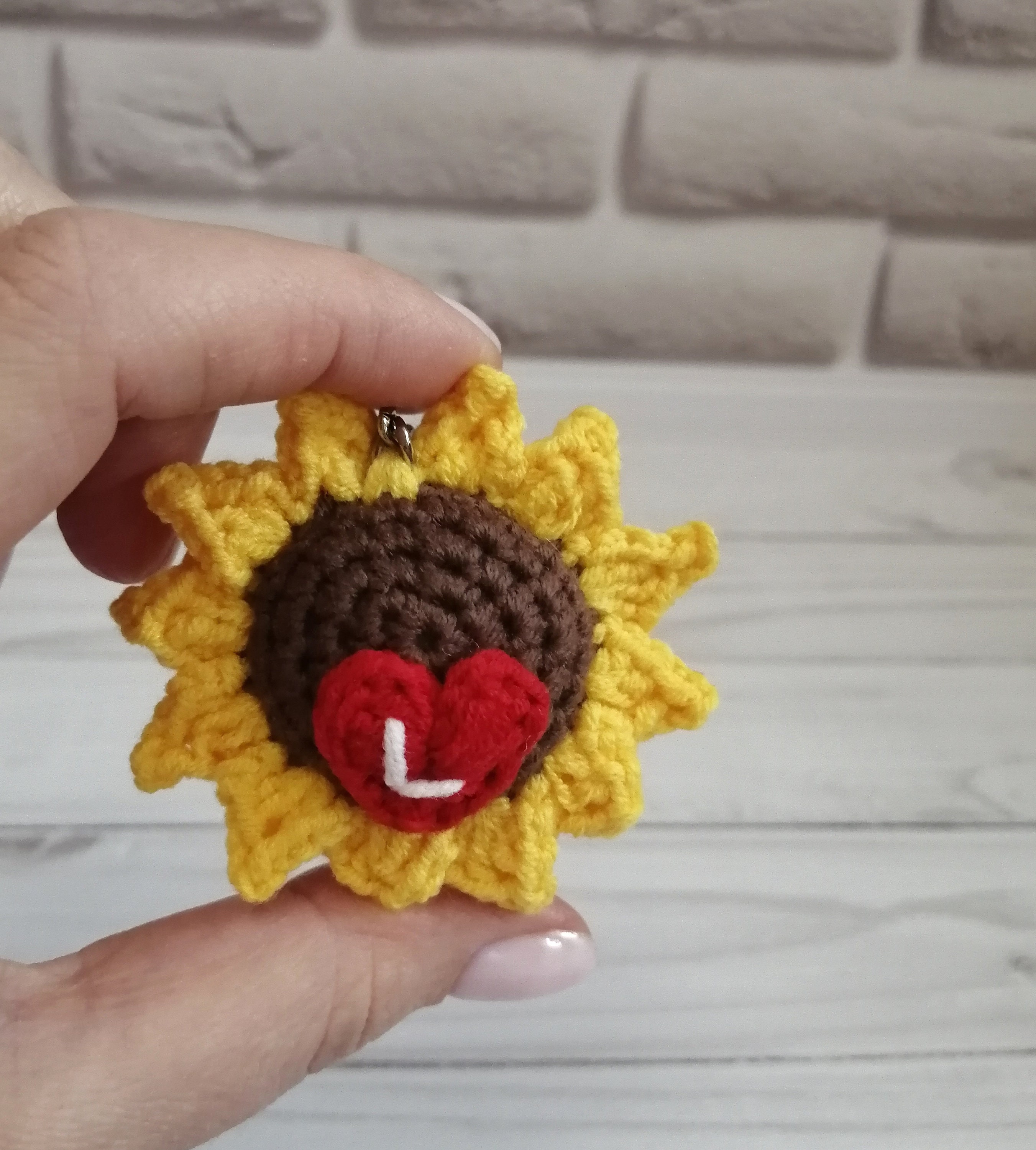 Crochet sunflower keychain cute charm Amigurumi sunflower Etsy