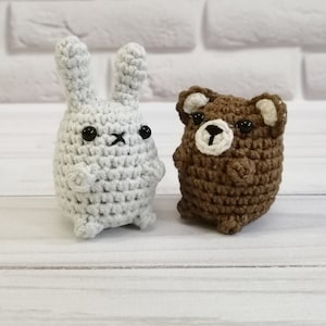 Tiny Crochet Bear and Bunny Set – Mini Couple Gift, Pocket Plushies, Cute Animal Pair, Handmade Anniversary Present