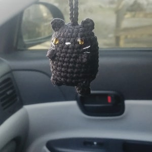 Black cat crochet car mirror charm