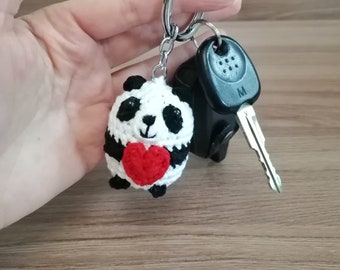 Personalized Panda Keychain Crochet Panda Gift Panda Lover Gift Custom Name Keychain Cute Animal Gift Handmade Amigurumi