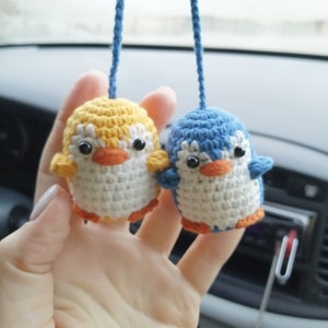 Crochet penguin car rear view mirror accessories, birthday gift ideas