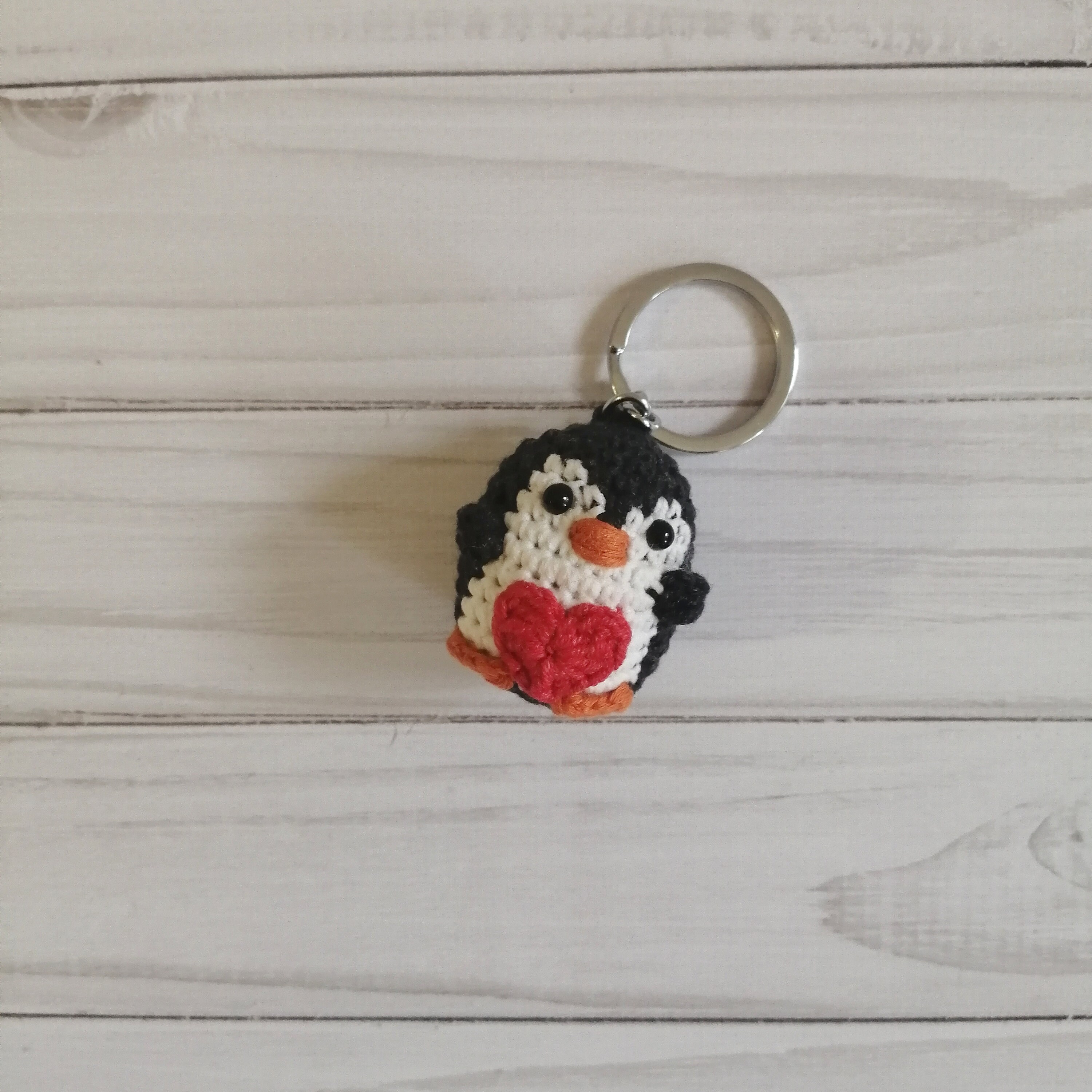 Crochet penguin keychain Personalized penguin with heart | Etsy