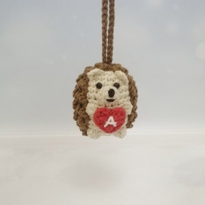 Crochet Hedgehog Rear View Mirror Charm: Personalized Heart Gift