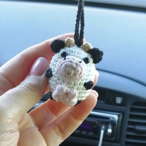 Cow crochet rearview mirror charm