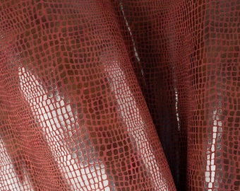 Marsala Crocodile Embossed Italian Leather Scraps, 5x5-20x20 in