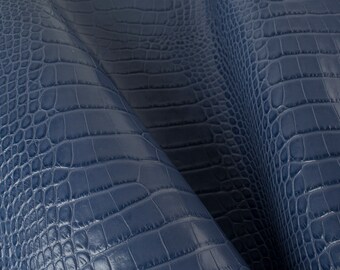 Blue Crocodile Embossed Italian Leather Calf Hide - Hard Leather