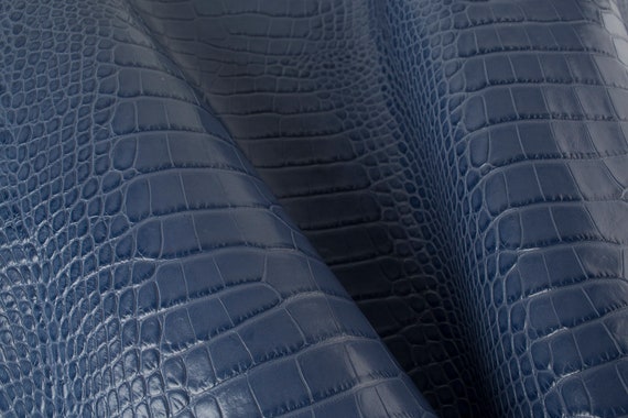 Blue Crocodile Embossed Print ITALIAN Leather Calf Cow Hide  display picture 3