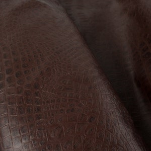 BROWN Crocodile Embossed Print ITALIAN GARMENT Lambskin sheep leather hide skin hides nappa