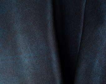 Dark Blue Italian Leather Hide, Crocodile Embossed Calf Skin