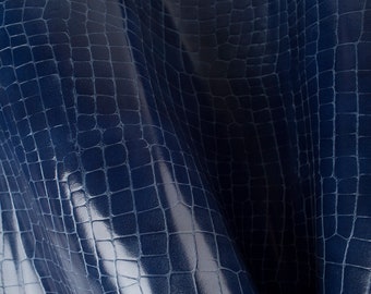 Dark Blue Crocodile Embossed Italian Leather Scraps, Premium Quality