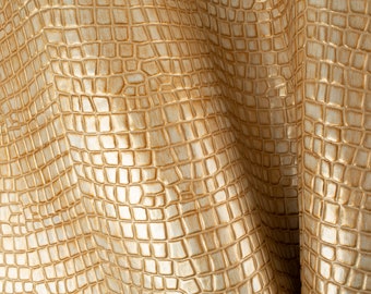 Light Gold Crocodile Embossed Italian Calf Leather Scraps