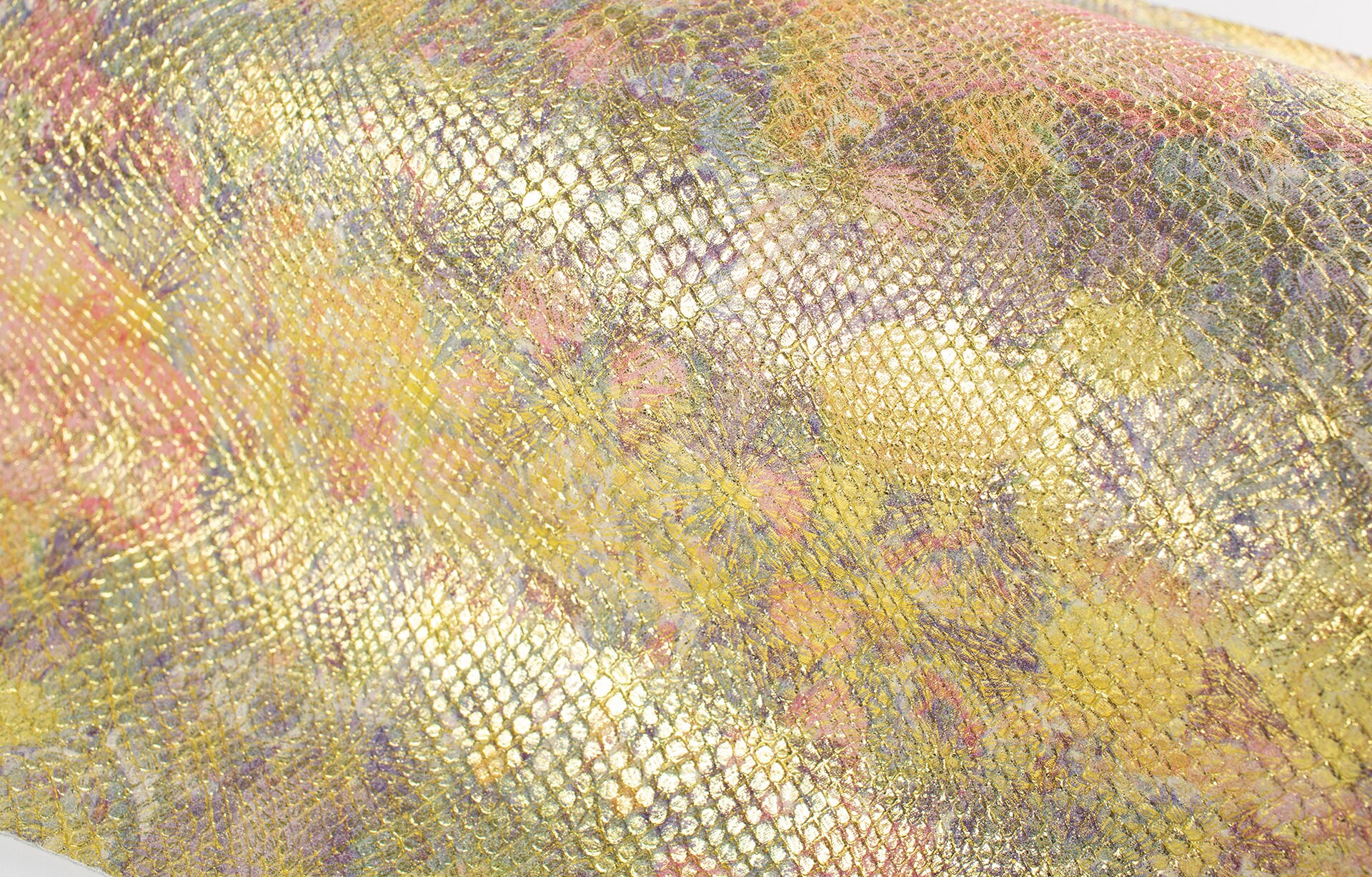 Gold With Sparkles Python Embossed Print ITALIAN Leather Calf Cow Hide ...