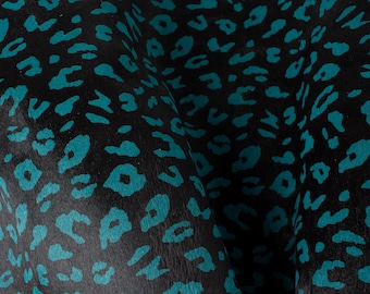 Blue/Black PRINT LEOPARD ITALIAN Cavallino Leather Pony hide skin, skins hides