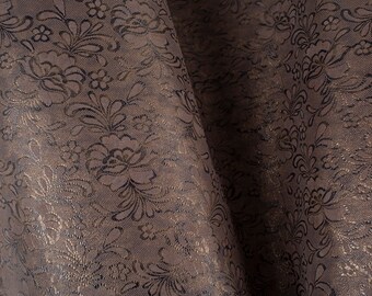 Embossed Floral Lambskin Leather Hide - Grey Brown Italian Nappa