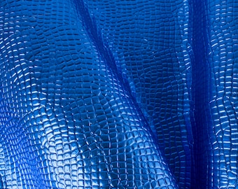 Blue Metallic Crocodile Embossed Italian Leather Pieces