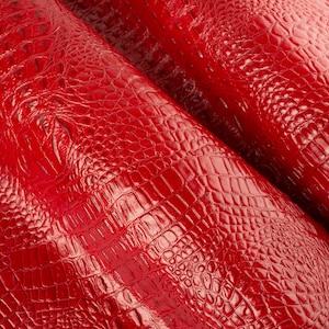 Red Crocodile Embossed Italian Leather Scraps: 5x5 to 20x20 in