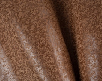 Floral geprägte italienische Lederreste, beige & braune Kalbsleder-Proben