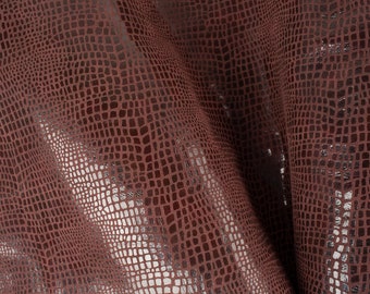 Dark Marsala Crocodile Embossed Italian Leather Scraps, 5x5-20x20 in
