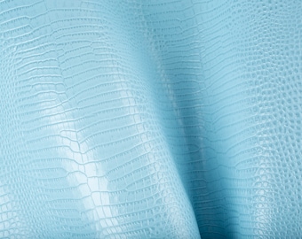 Sky Blue Crocodile Embossed Italian Leather - Hard Calf Hide Pieces