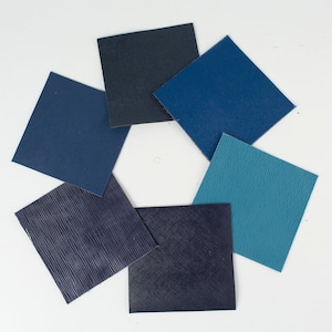 SET of 6 Blue ITALIAN SAFFIANO Leather Pieces 5x5 in. Scraps Scrap Square Pieces Swatches Samples