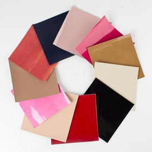 SET of 10 ITALIAN Glossy Patent Leather Pieces 5x5 in. Scraps Scrap Square Pieces Swatches Samples