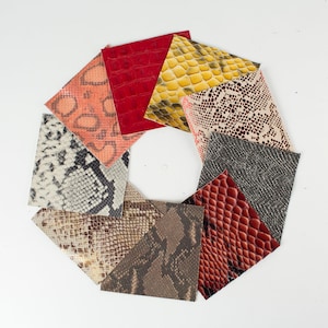 SET of 9 Embossed Print Animals ITALIAN  Leather Pieces 5x5 in. Scraps Scrap Square Pieces Swatches Samples