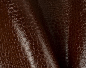 Brown Crocodile Embossed Italian Leather Scraps, Glossy Calf Hide