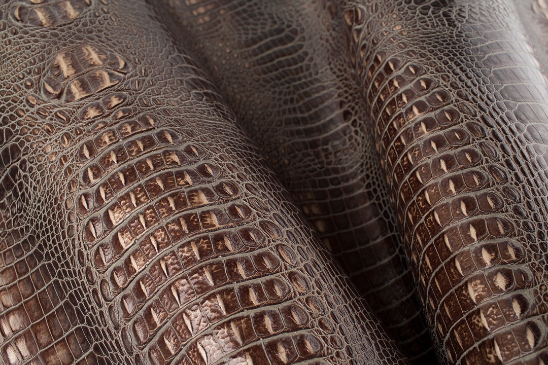 Brown Vintage Crocodile Embossed Print ITALIAN Leather Calf - Etsy