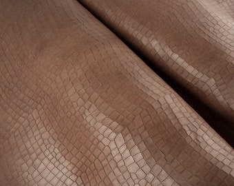 Brown Crocodile Print Italian Leather Scraps - 5x5 to 20x20 in