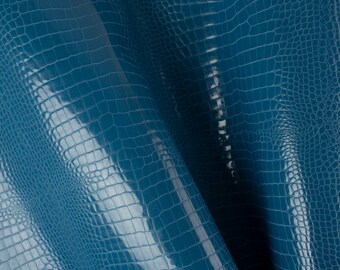 Blue Crocodile Embossed Italian Calf Leather Scraps, DIY Supplies