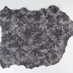 Gray Print Leaves ITALIAN Goat Hide Skin, Skins Hides Velours