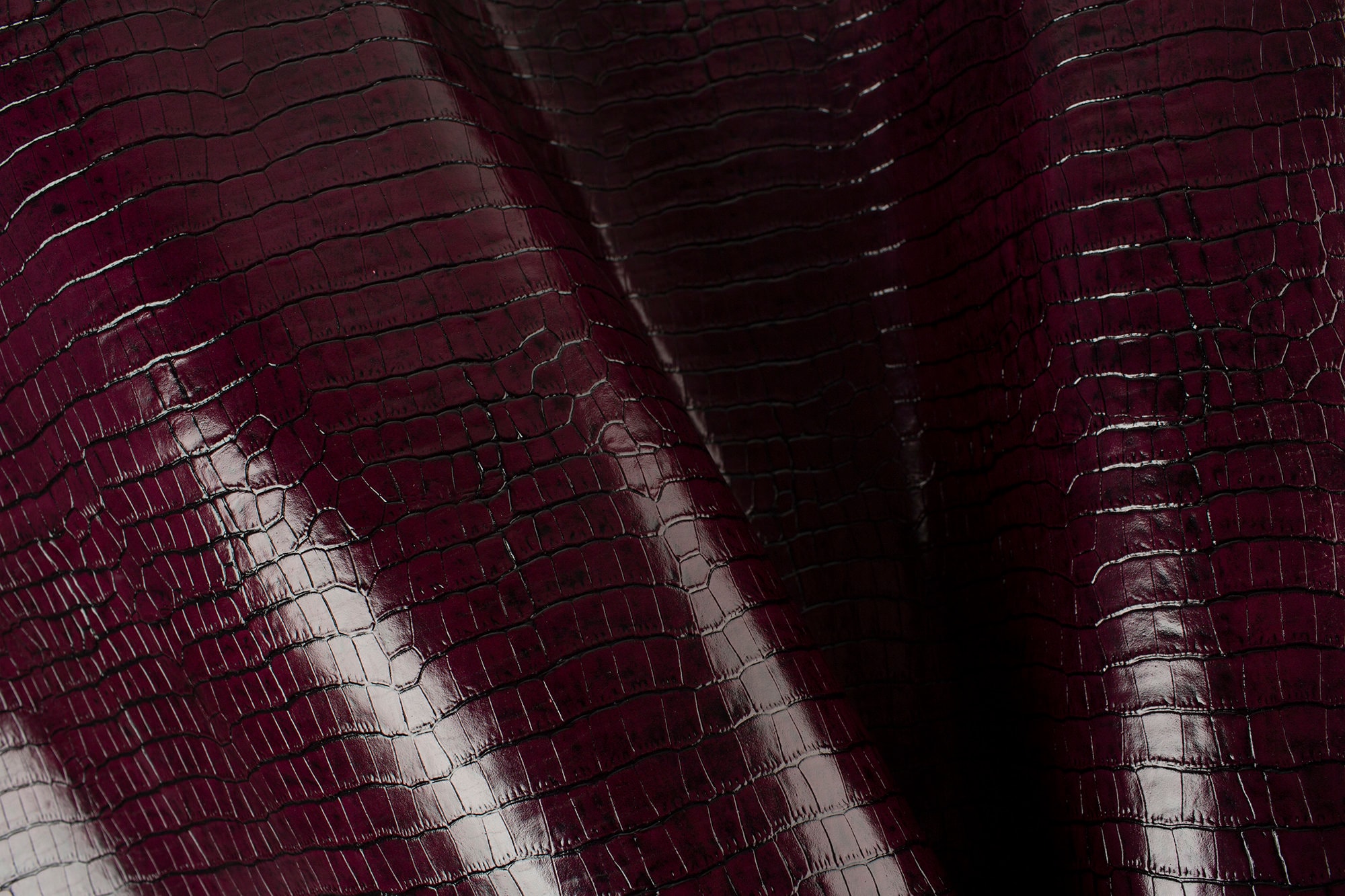 Burgundy Crocodile Embossed Print ITALIAN Leather Calf Cow Etsy