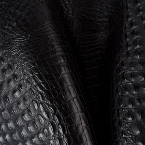 Black Crocodile Embossed Italian Leather Pieces, Hard Calf Hide
