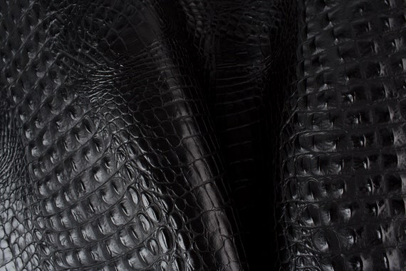 Black Crocodile Embossed Print ITALIAN Leather Calf Cow Hide