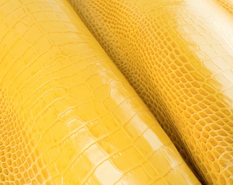 Retazos de cuero italiano amarillo con relieve de cocodrilo, piezas de piel de vaca
