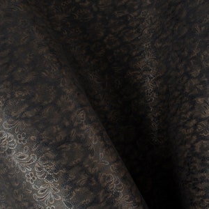 Brown Flowers  Embossed Print ITALIAN Lambskin sheep leather hide skin hides nappa