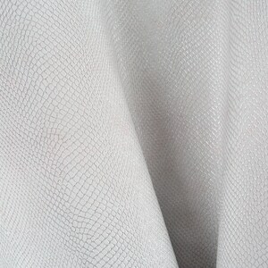 Peut inclure: Gros plan sur un tissu blanc texturé avec un léger chatoiement. Le tissu a un motif de peau de serpent.