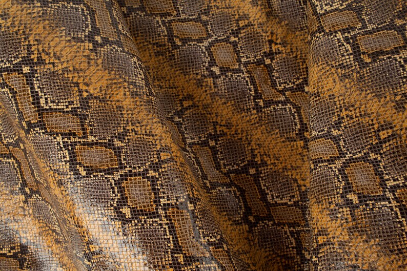 OrangeBrown Pithon Embossed Print ITALIAN Leather Calf Cow Hide Scraps Scrap Square Pieces Swatches Samples 5x5-20x20in.