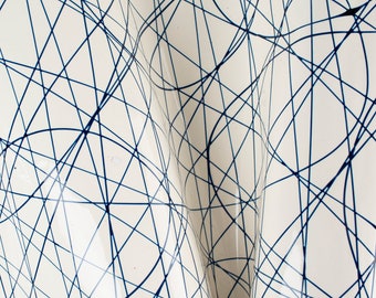 Blue Lines Print Glossy Italian Lambskin Leather Hide: 3+ sq ft