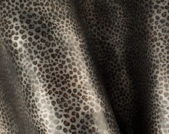 Dark Gold Jaguar Print Italian Lambskin Leather Hide