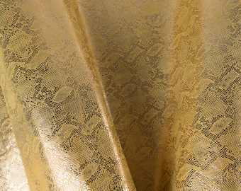 Gold Python Embossed Italian Lambskin Leather Hide, 4+ sqf