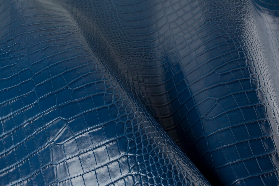 Dark Blue Crocodile Embossed Print ITALIAN Leather Calf Cow - Etsy